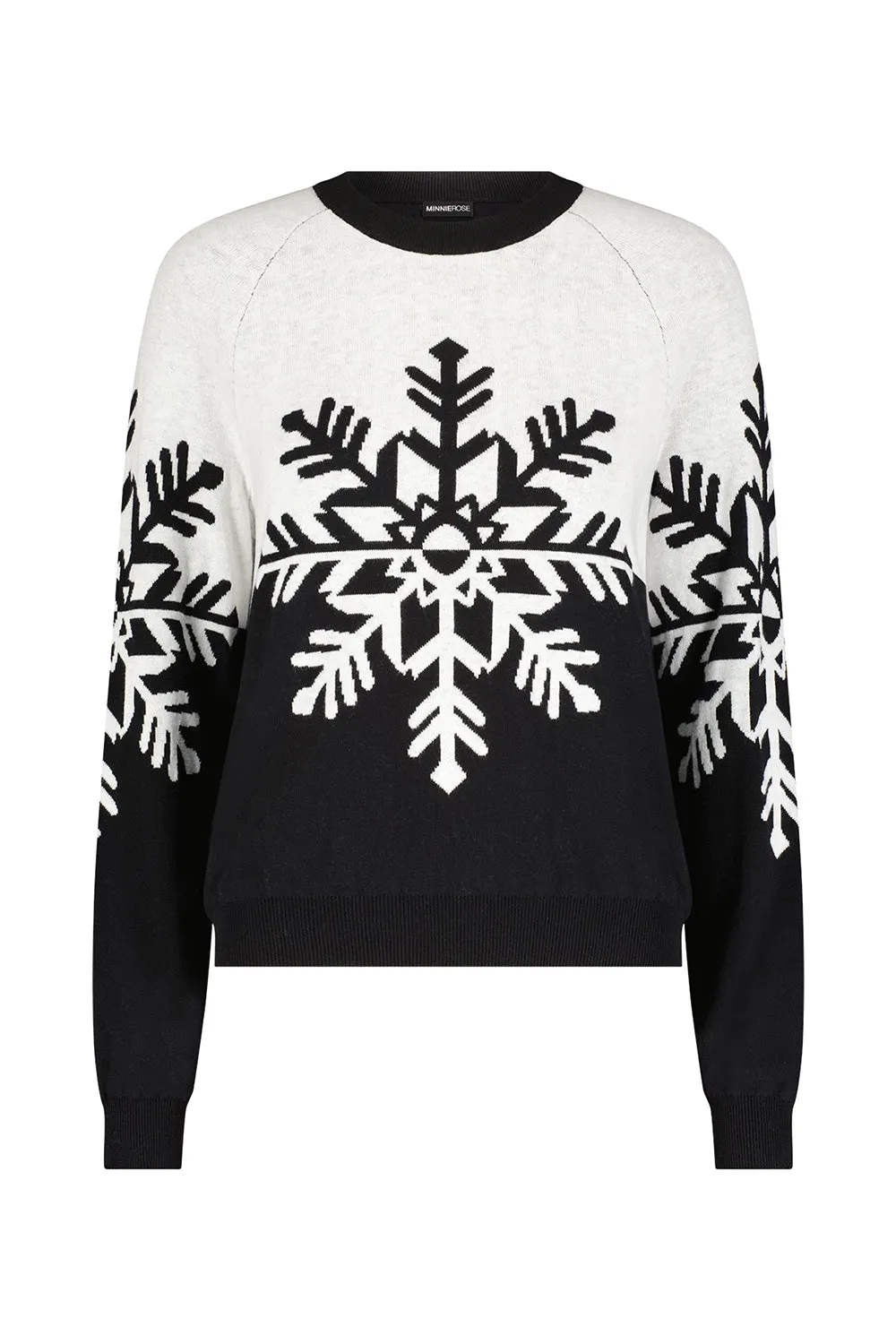 Cotton Cashmere Snowflake Reversible Pullover in Black White