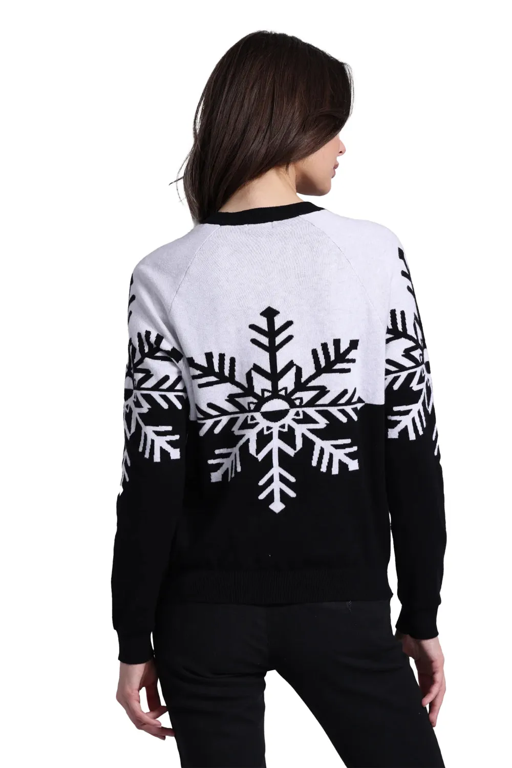 Cotton Cashmere Snowflake Reversible Pullover in Black White
