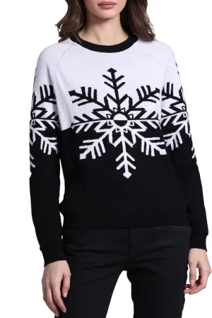 Cotton Cashmere Snowflake Reversible Pullover in Black White