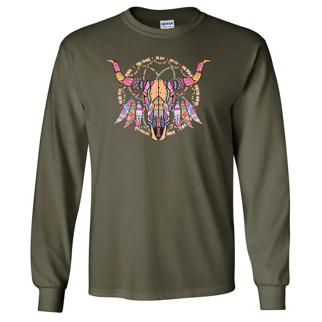 Cow Skull Mosaic Long Sleeve Shirt