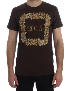 Crewneck 2015 Motive Print Brown Cotton T-shirt
