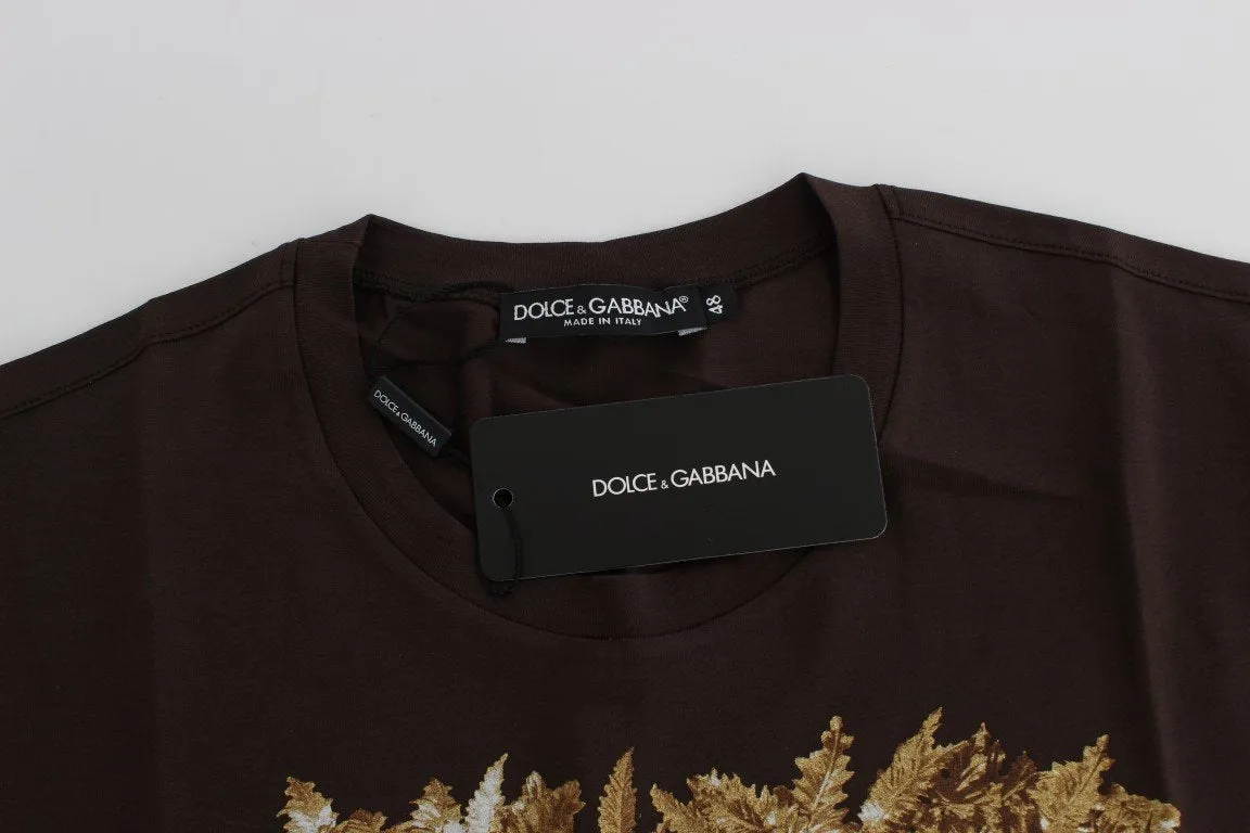 Crewneck 2015 Motive Print Brown Cotton T-shirt
