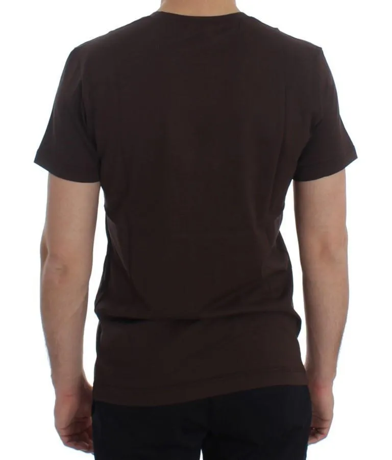 Crewneck 2015 Motive Print Brown Cotton T-shirt