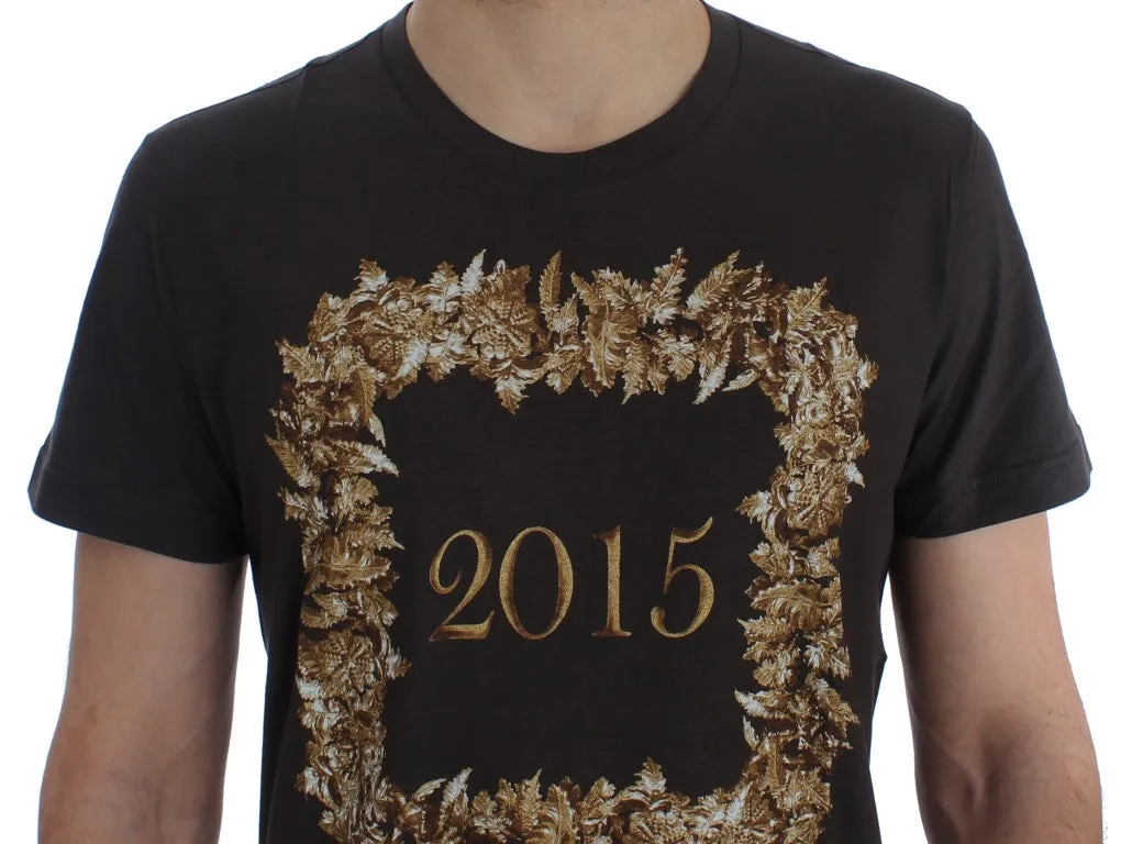 Crewneck 2015 Motive Print Dark Gray Cotton T-shirt