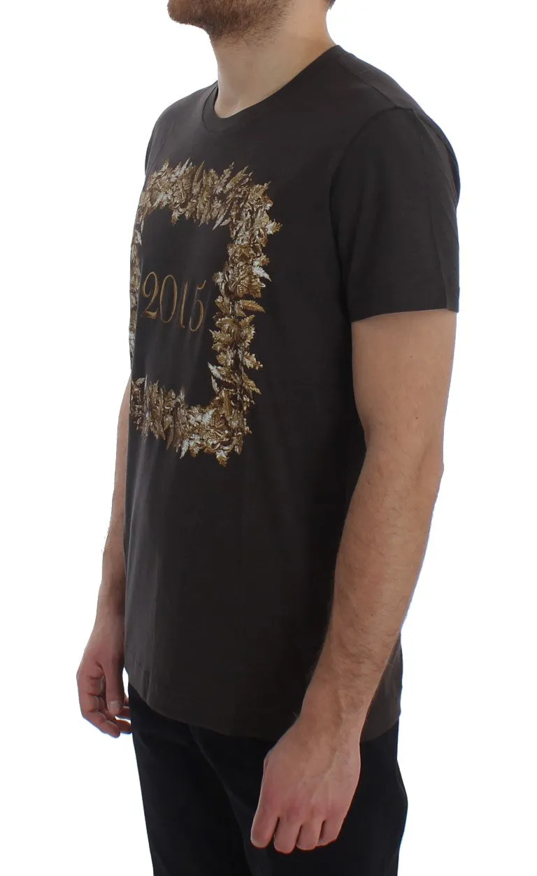 Crewneck 2015 Motive Print Dark Gray Cotton T-shirt