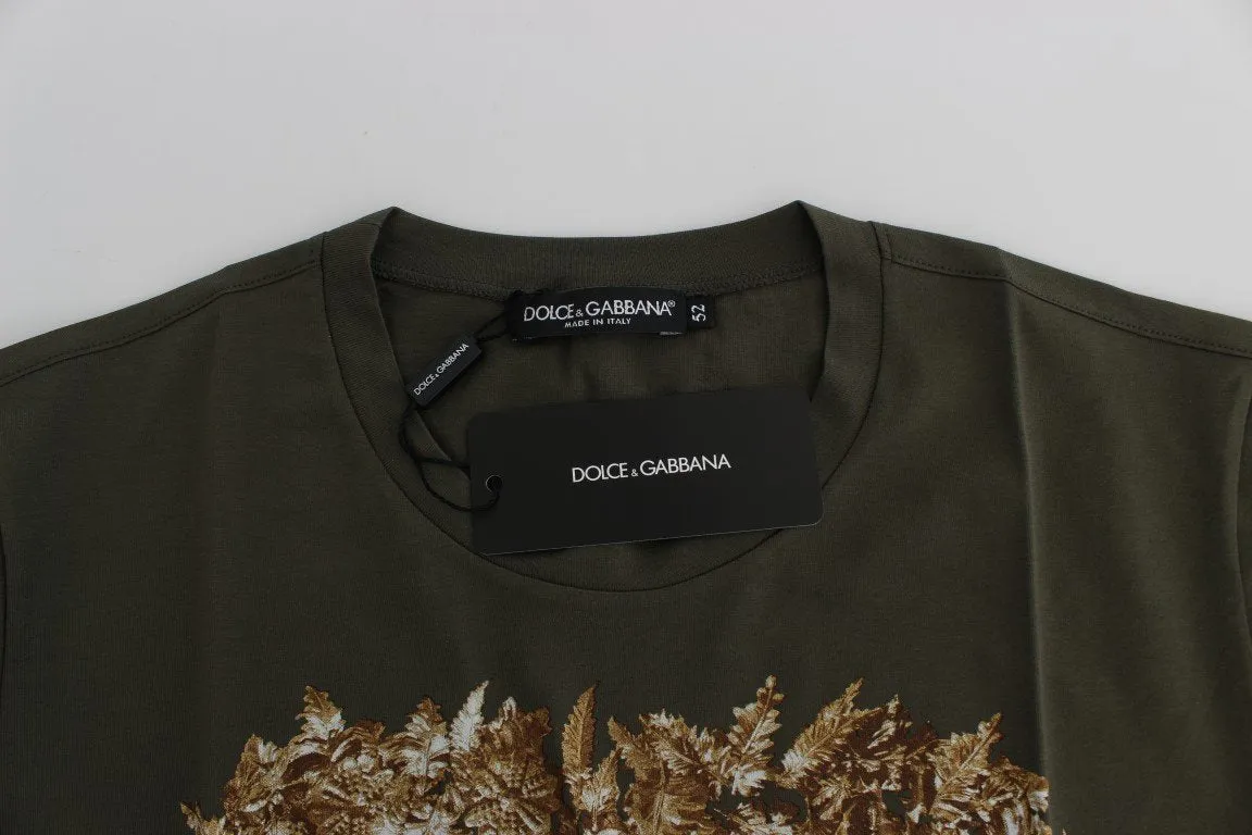 Crewneck 2015 Motive Print Green Cotton T-shirt