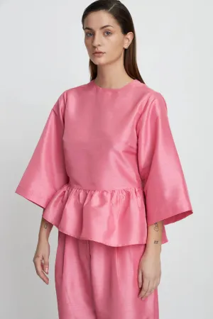 Crispy Peplum Blouse - Pink
