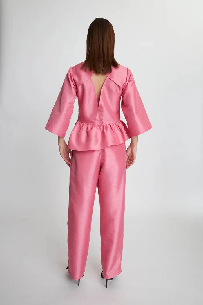 Crispy Peplum Blouse - Pink