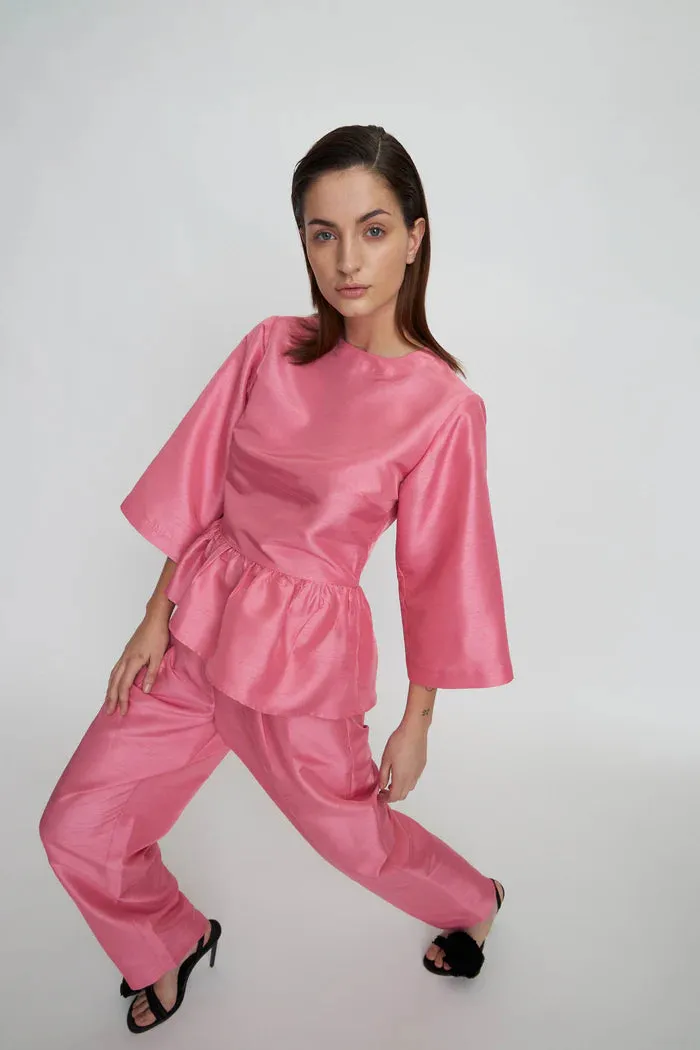Crispy Peplum Blouse - Pink