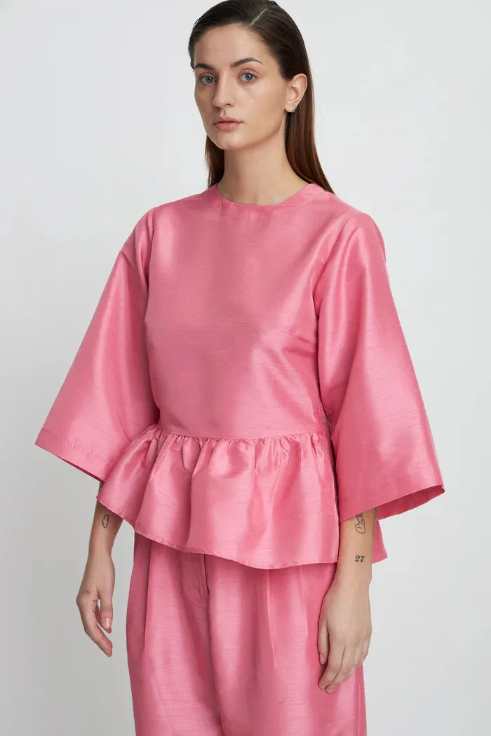 Crispy Peplum Blouse - Pink