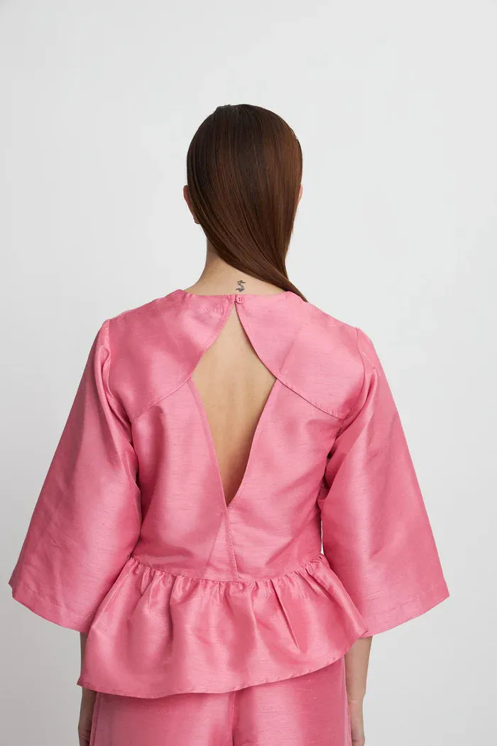 Crispy Peplum Blouse - Pink