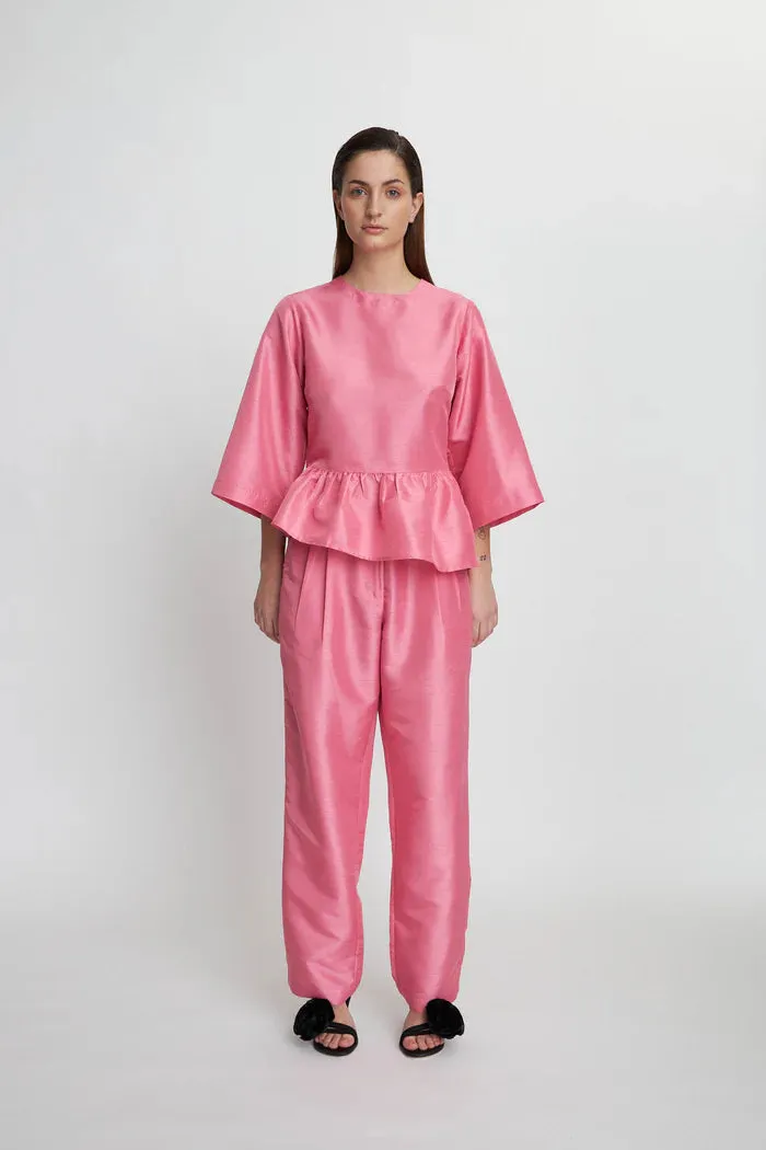 Crispy Peplum Blouse - Pink