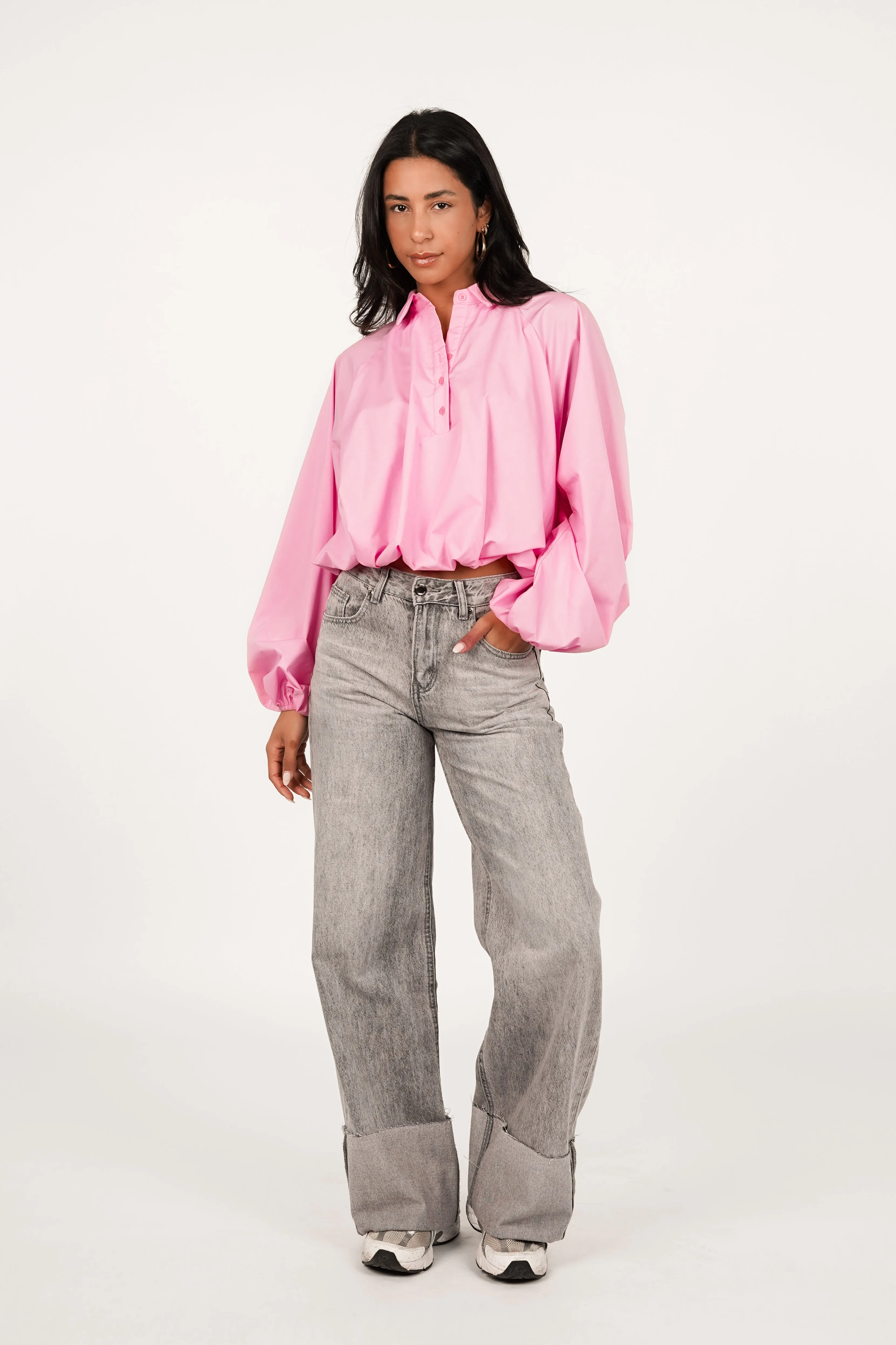 Cropped blouse peplum roze - Marley