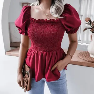 Crown Appeal Smocked Puff Sleeve Peplum Top