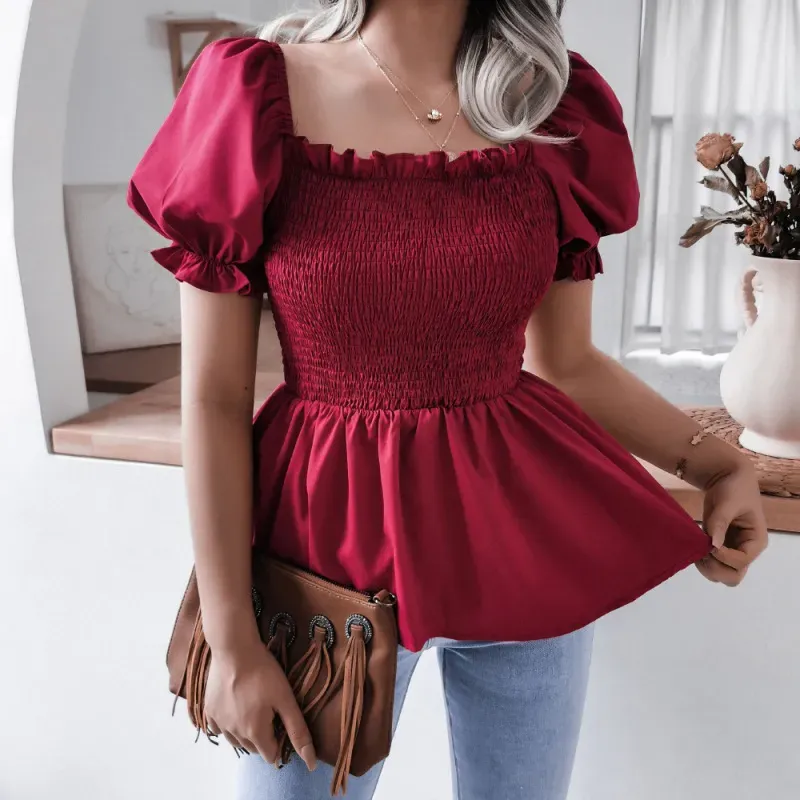 Crown Appeal Smocked Puff Sleeve Peplum Top