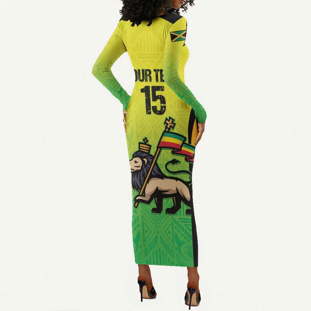 Custom Jamaica Football Long Sleeve Bodycon Dress Go Champions LT15