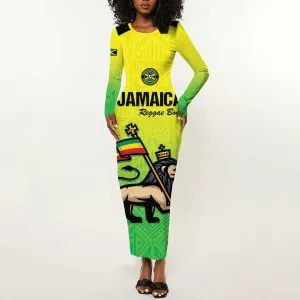 Custom Jamaica Football Long Sleeve Bodycon Dress Go Champions LT15