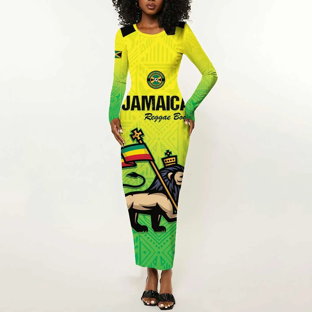 Custom Jamaica Football Long Sleeve Bodycon Dress Go Champions LT15