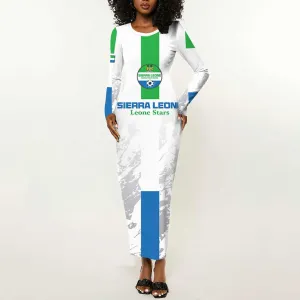 Custom Sierra Leone Football Long Sleeve Bodycon Dress Grunge Style LT15