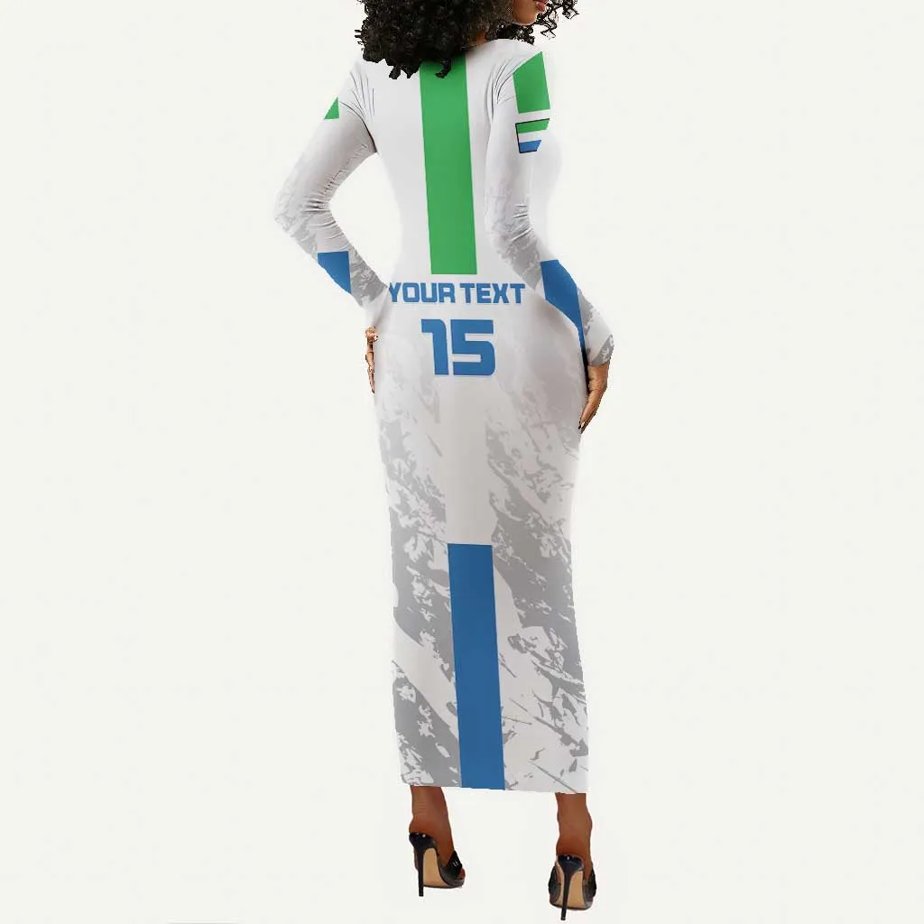 Custom Sierra Leone Football Long Sleeve Bodycon Dress Grunge Style LT15