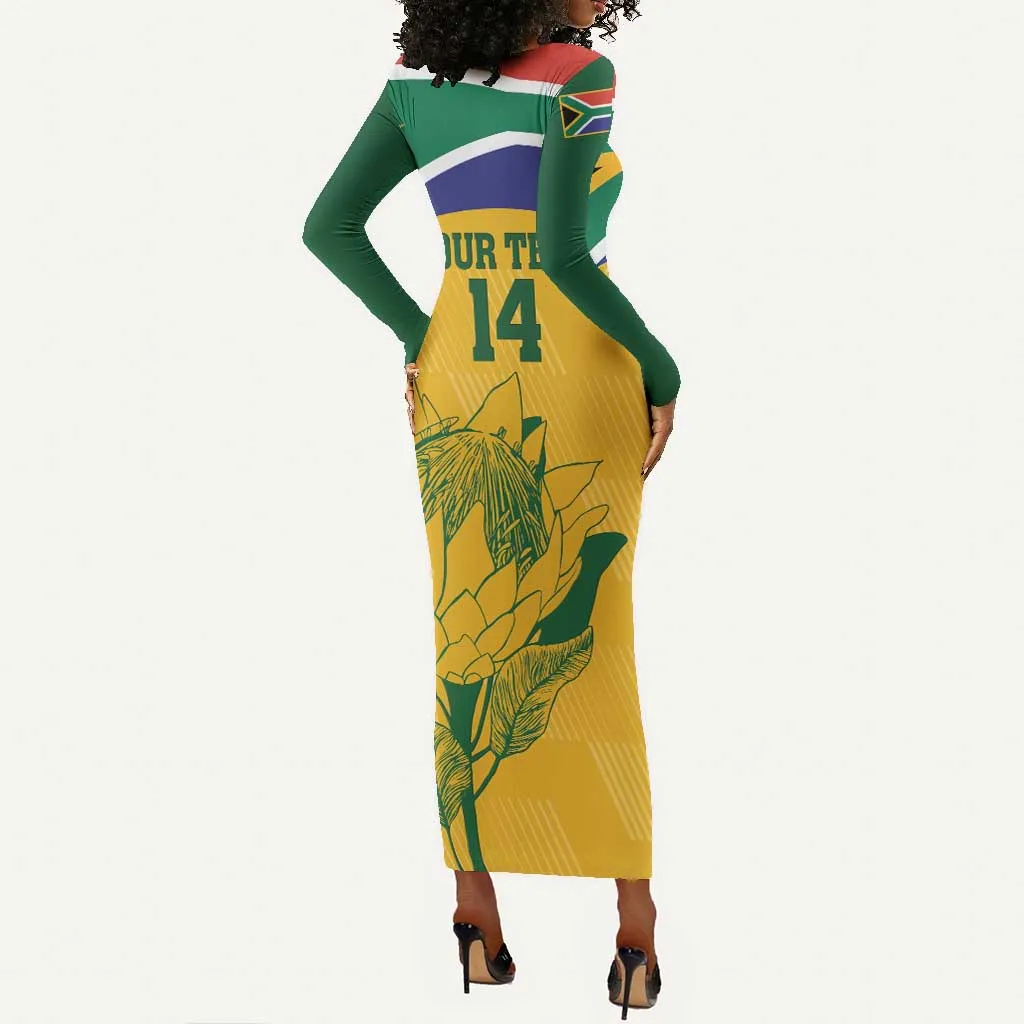 Custom South Africa Cricket Long Sleeve Bodycon Dress Go Champions World Cup Proteas LT14