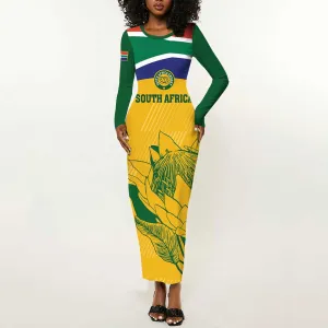 Custom South Africa Cricket Long Sleeve Bodycon Dress Go Champions World Cup Proteas LT14