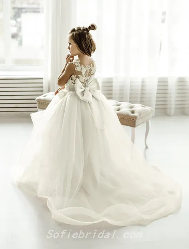 Cute Elegant Spaghetti Straps Lace Tulle A-Line Flower Girl Dresses, FGS0032