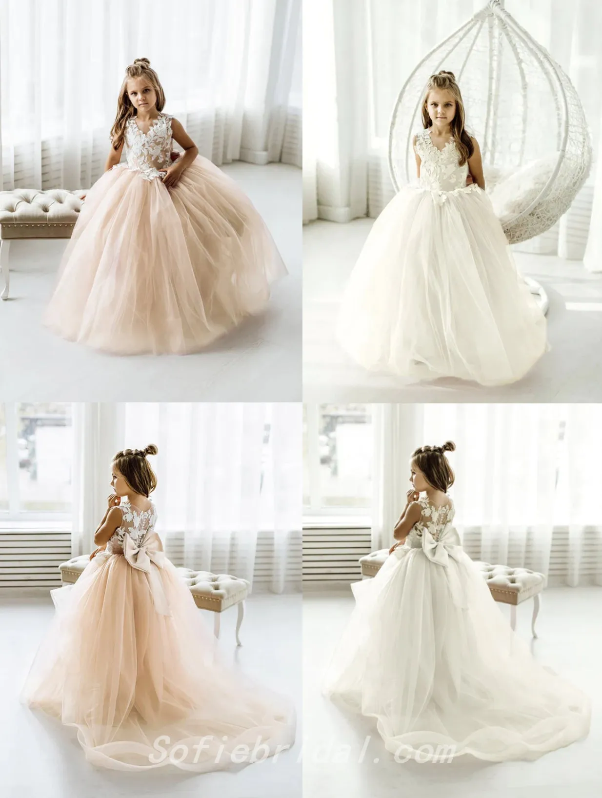 Cute Elegant Spaghetti Straps Lace Tulle A-Line Flower Girl Dresses, FGS0032