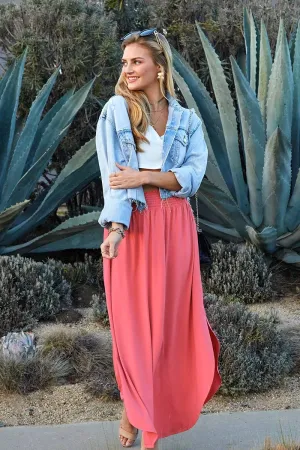 CWBLS041_SMOCKING WAIST MAXI SKIRT WITH SIDE POCKET: CRANBERRY / (M) 1