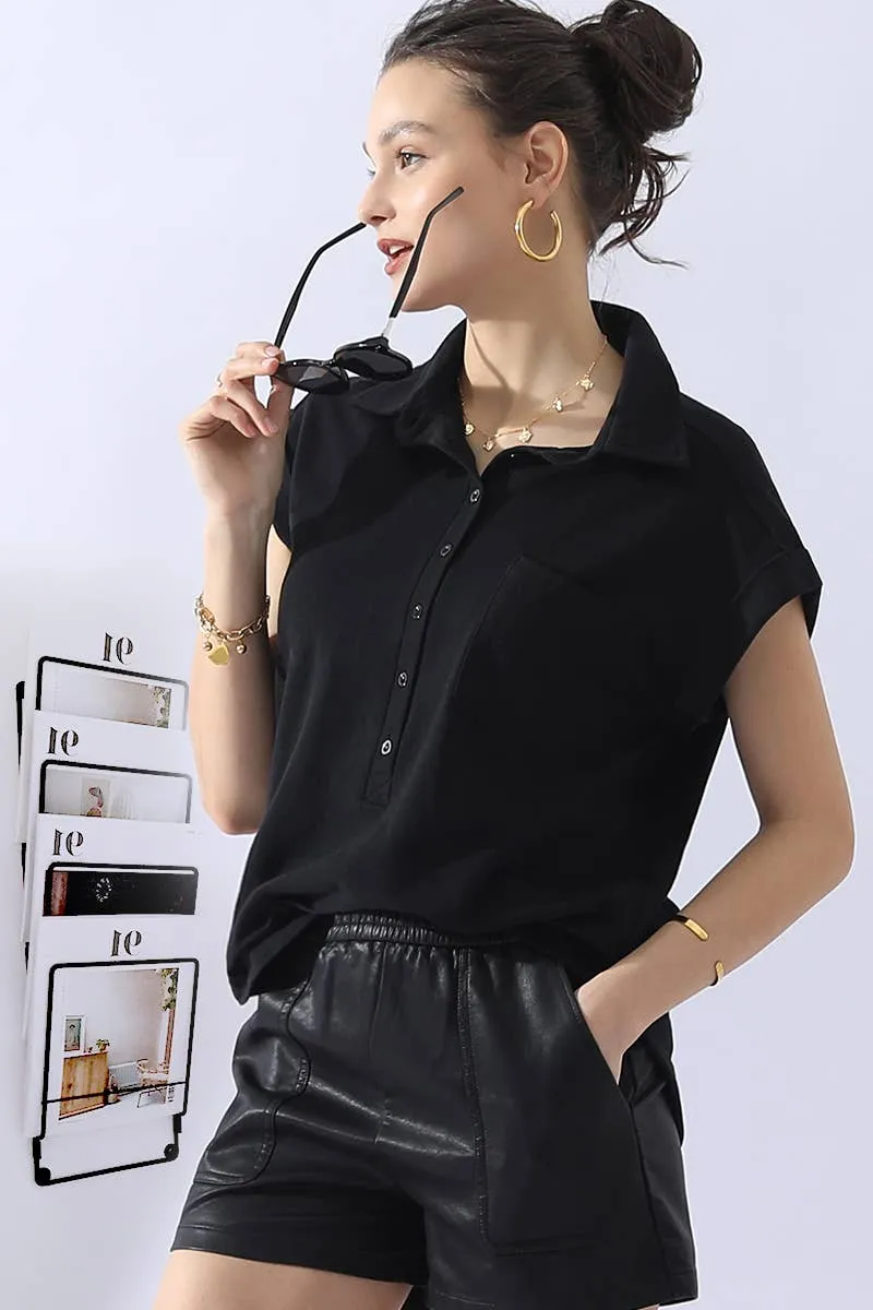 CWTTS698_JOHNNY COLLARS BUTTON CLOSER SHORT SLEEVE TOP: OFFWHITE / (XL) 1