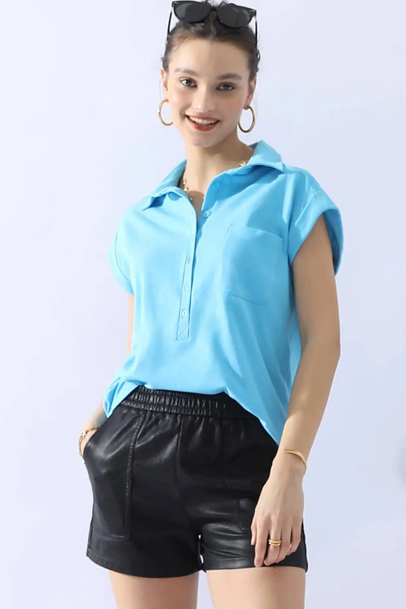CWTTS698_JOHNNY COLLARS BUTTON CLOSER SHORT SLEEVE TOP: OFFWHITE / (XL) 1
