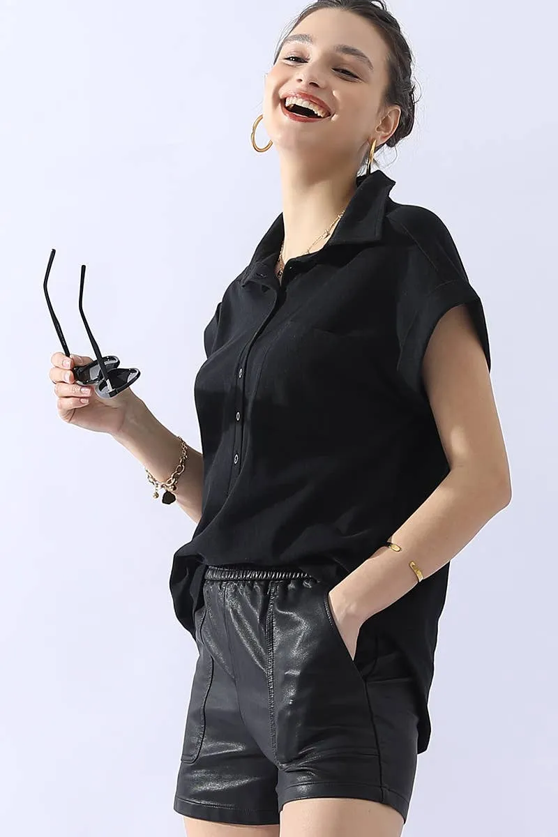 CWTTS698_JOHNNY COLLARS BUTTON CLOSER SHORT SLEEVE TOP: OFFWHITE / (XL) 1