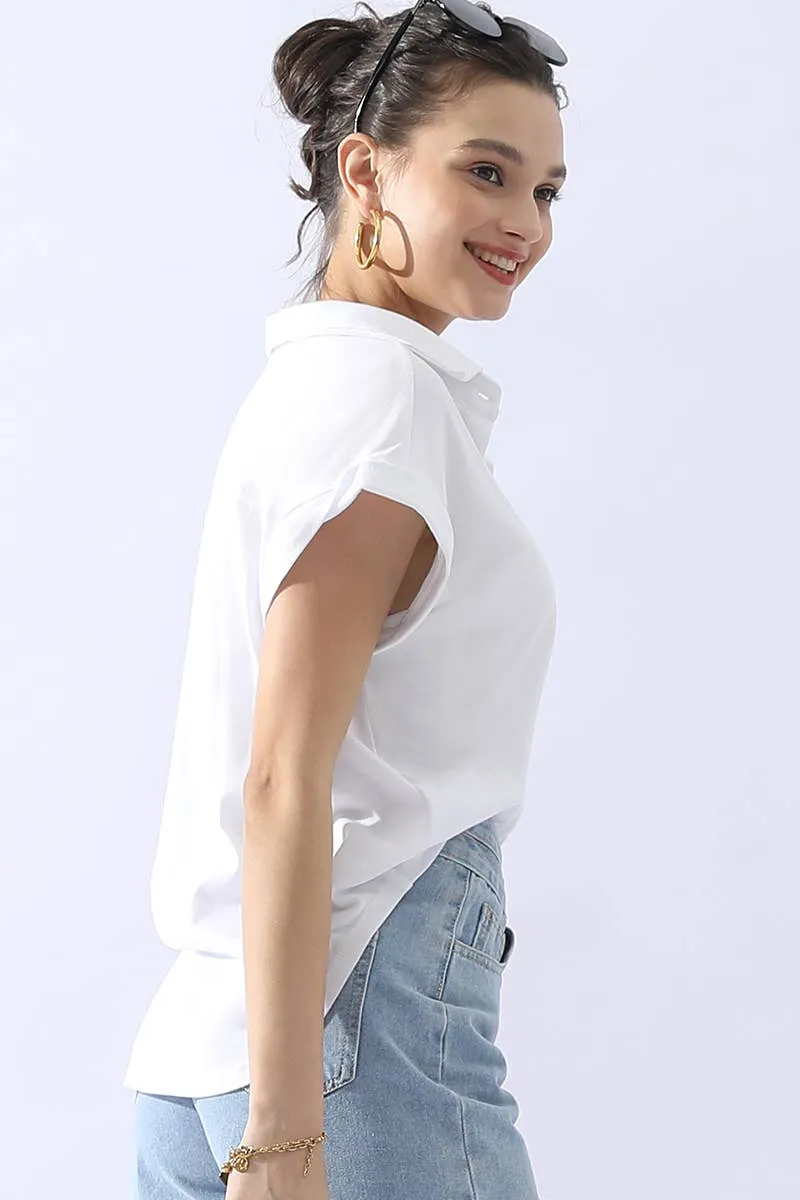 CWTTS698_JOHNNY COLLARS BUTTON CLOSER SHORT SLEEVE TOP: OFFWHITE / (XL) 1