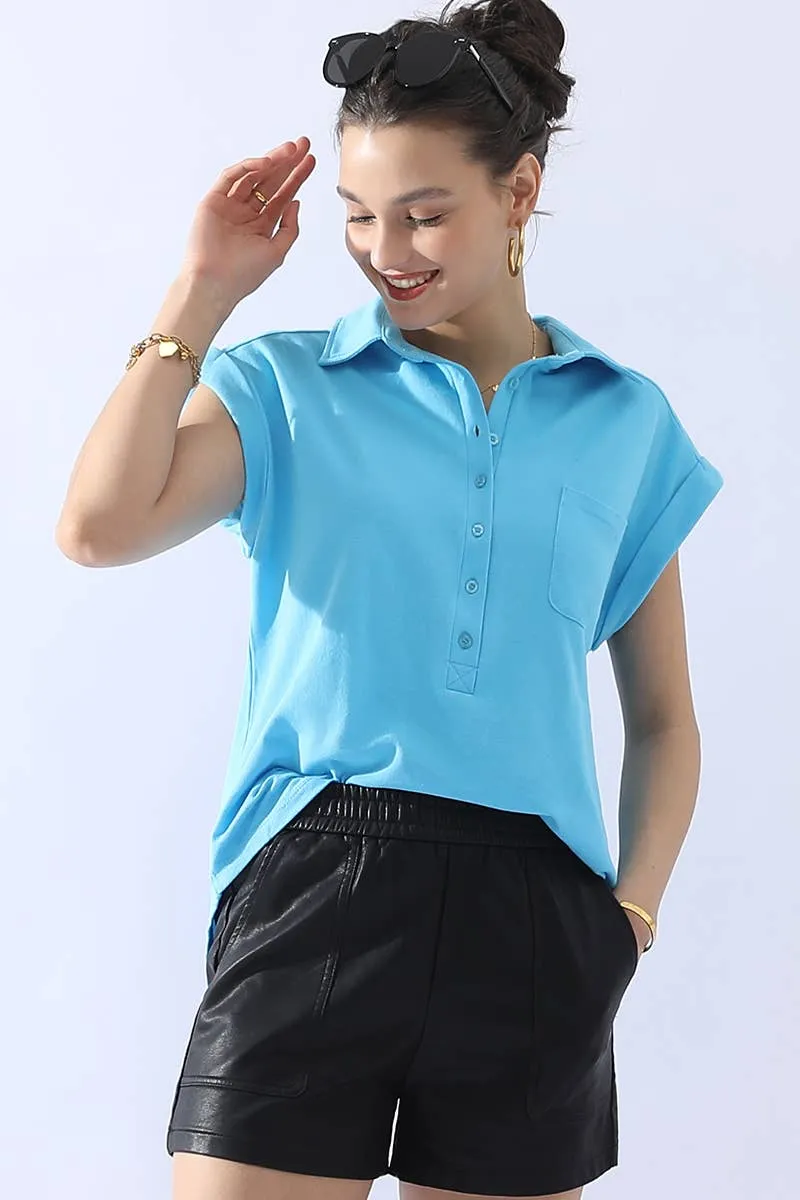CWTTS698_JOHNNY COLLARS BUTTON CLOSER SHORT SLEEVE TOP: OFFWHITE / (XL) 1