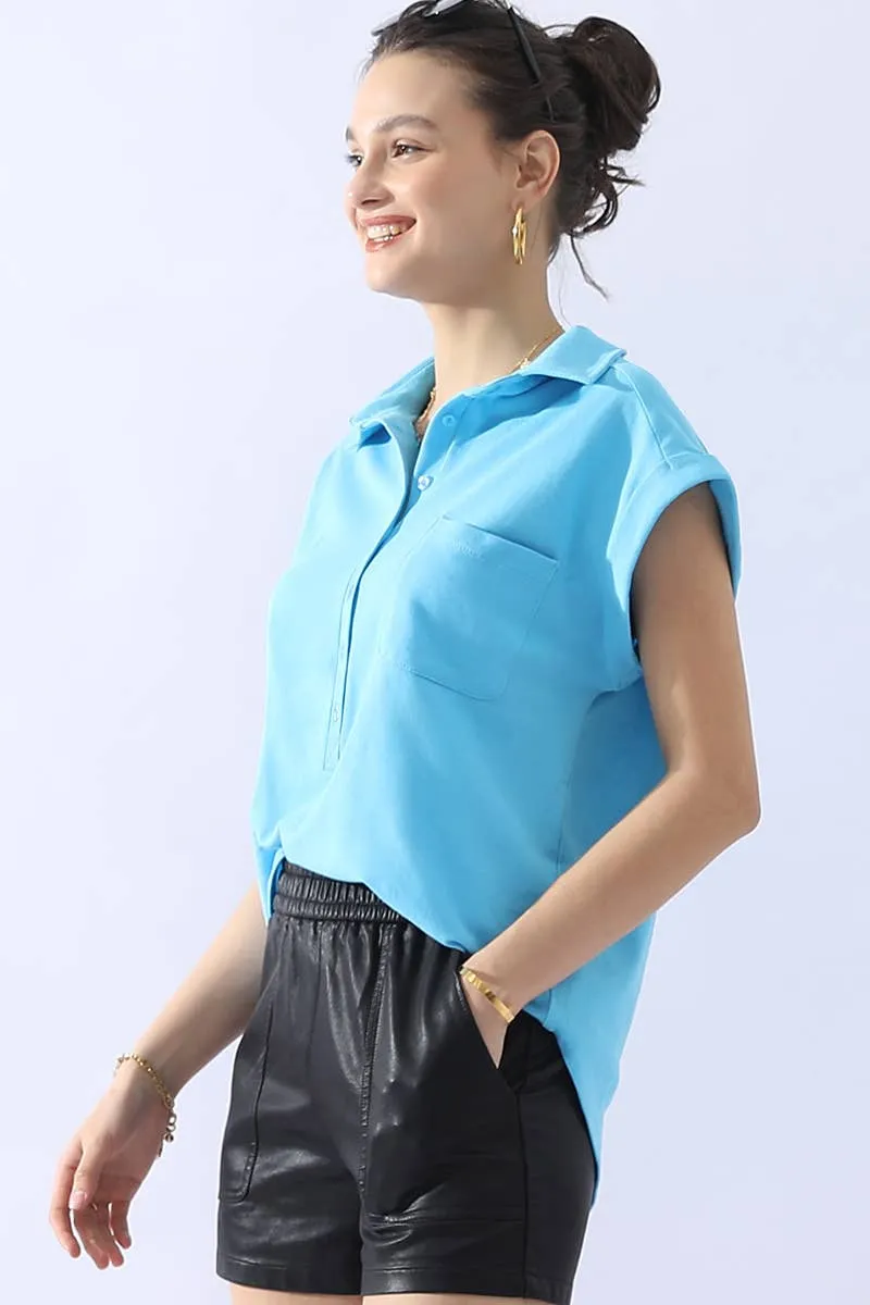 CWTTS698_JOHNNY COLLARS BUTTON CLOSER SHORT SLEEVE TOP: OFFWHITE / (XL) 1