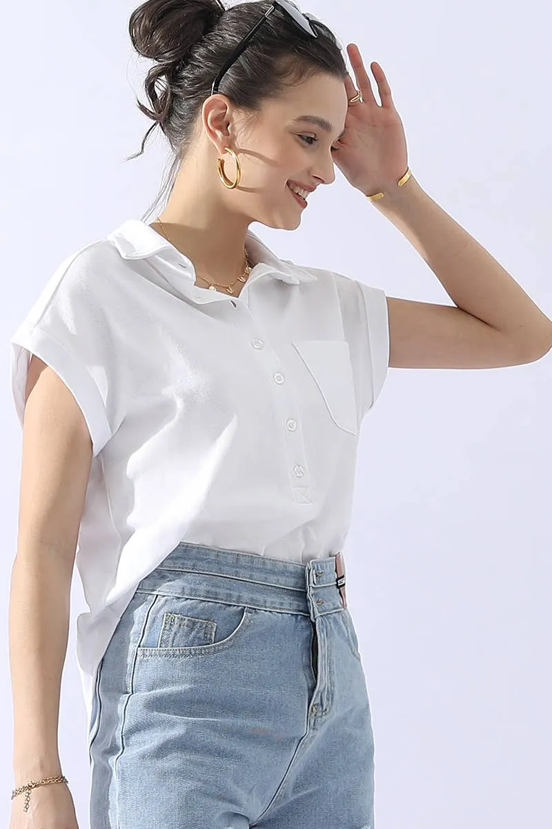 CWTTS698_JOHNNY COLLARS BUTTON CLOSER SHORT SLEEVE TOP: OFFWHITE / (XL) 1