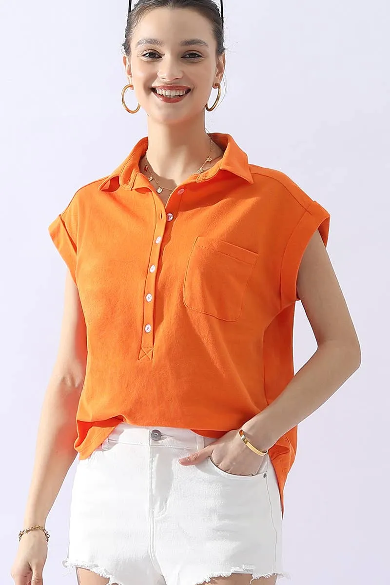 CWTTS698_JOHNNY COLLARS BUTTON CLOSER SHORT SLEEVE TOP: OFFWHITE / (XL) 1