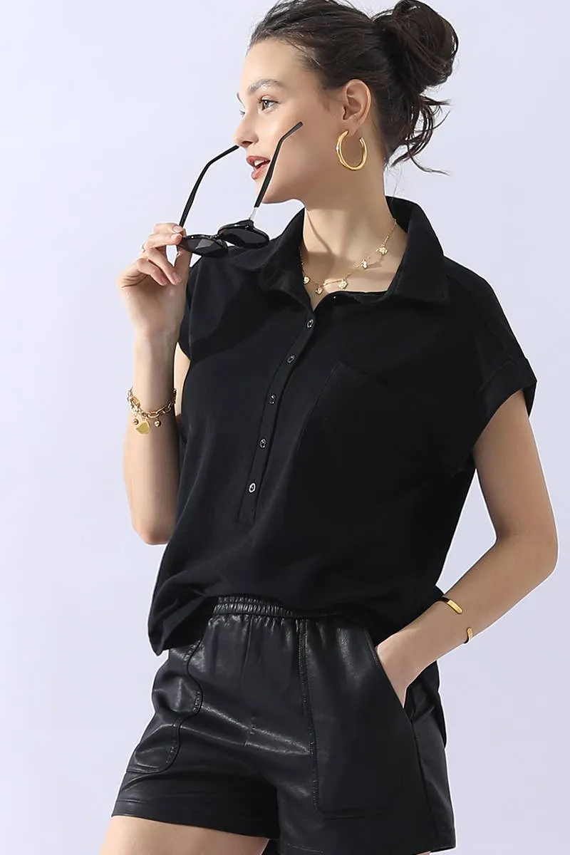 CWTTS698_JOHNNY COLLARS BUTTON CLOSER SHORT SLEEVE TOP: OFFWHITE / (XL) 1