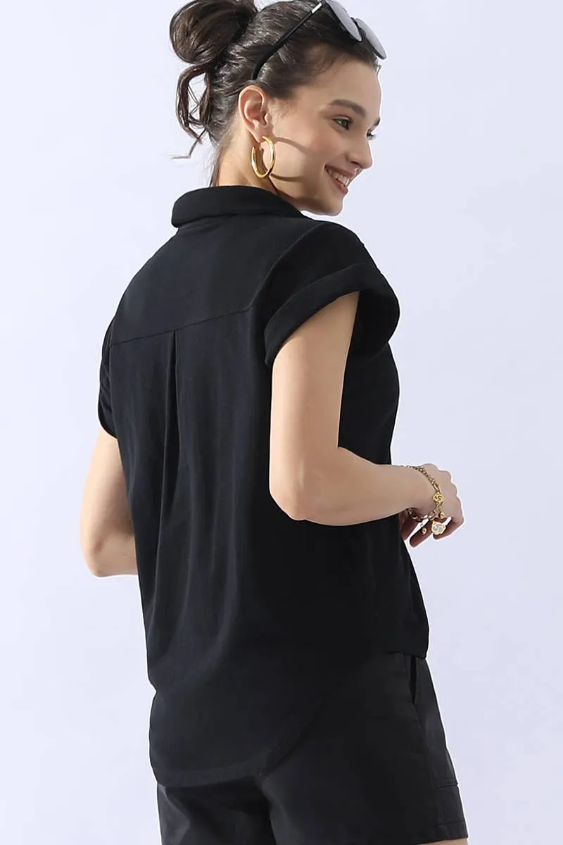 CWTTS698_JOHNNY COLLARS BUTTON CLOSER SHORT SLEEVE TOP: OFFWHITE / (XL) 1