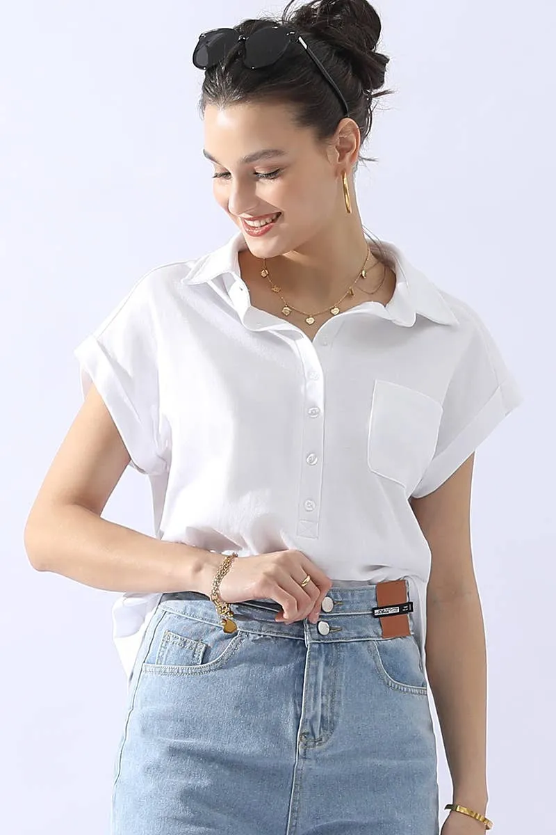 CWTTS698_JOHNNY COLLARS BUTTON CLOSER SHORT SLEEVE TOP: OFFWHITE / (XL) 1