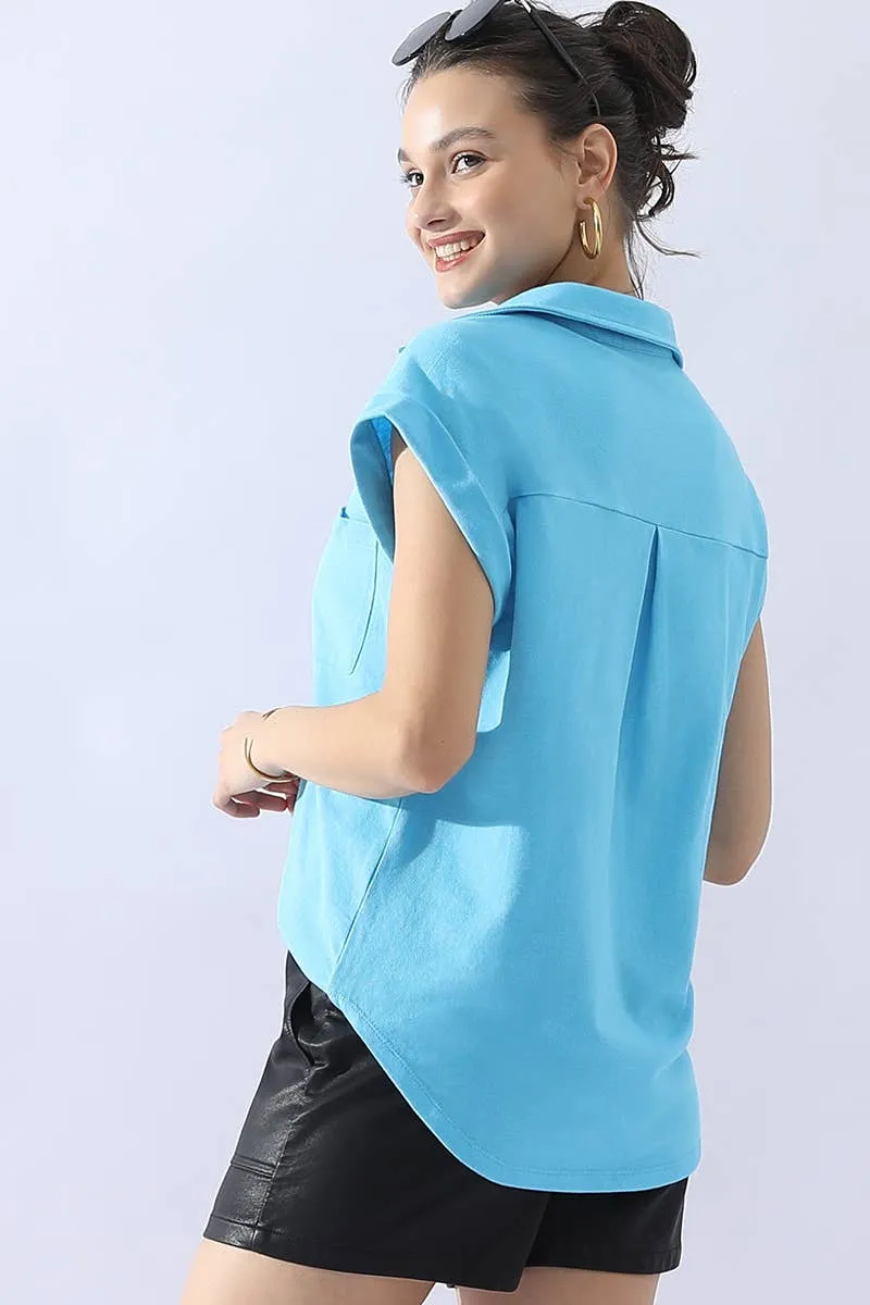CWTTS698_JOHNNY COLLARS BUTTON CLOSER SHORT SLEEVE TOP: Orange / (M) 1