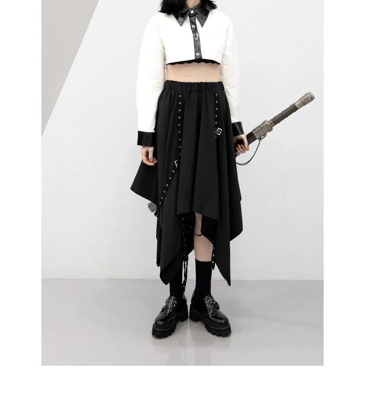 Dark Tie Street Punk Wind Weave Buckle Long Skirt