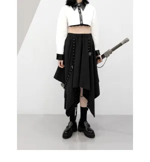 Dark Tie Street Punk Wind Weave Buckle Long Skirt