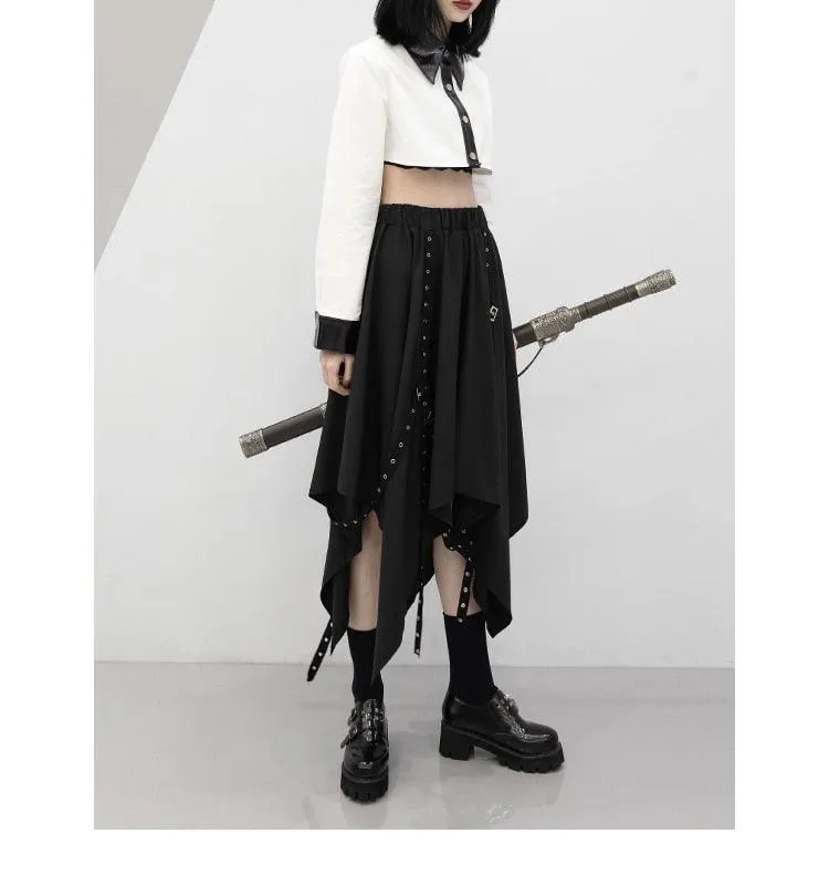 Dark Tie Street Punk Wind Weave Buckle Long Skirt