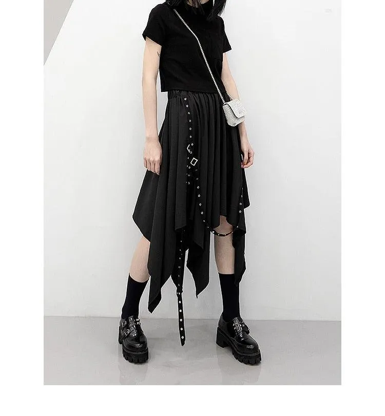 Dark Tie Street Punk Wind Weave Buckle Long Skirt