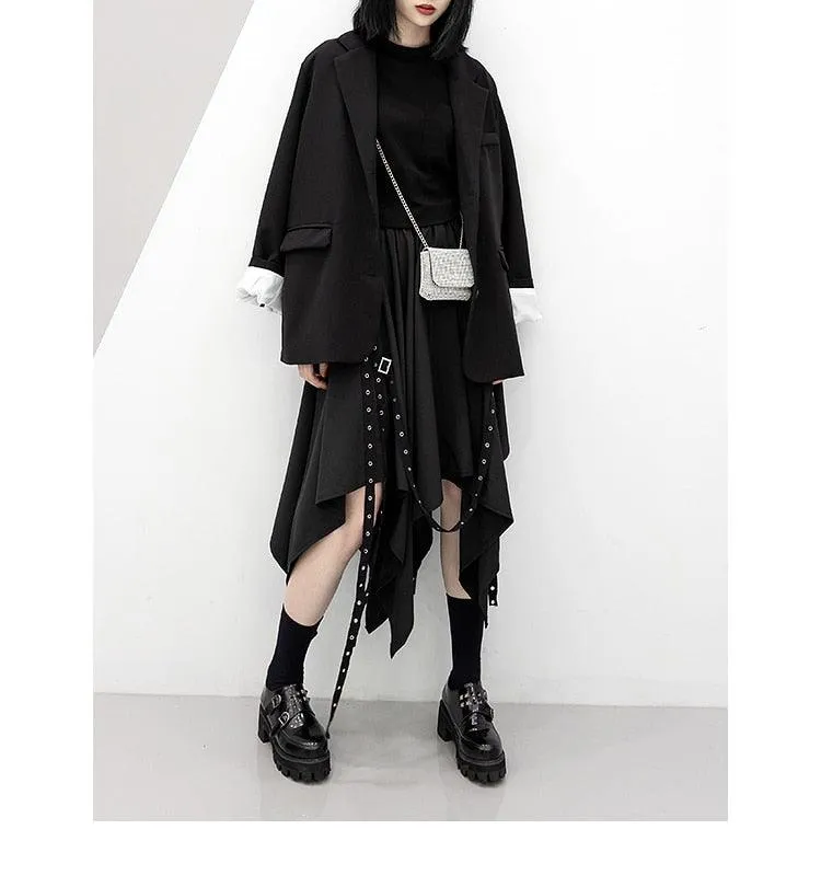 Dark Tie Street Punk Wind Weave Buckle Long Skirt