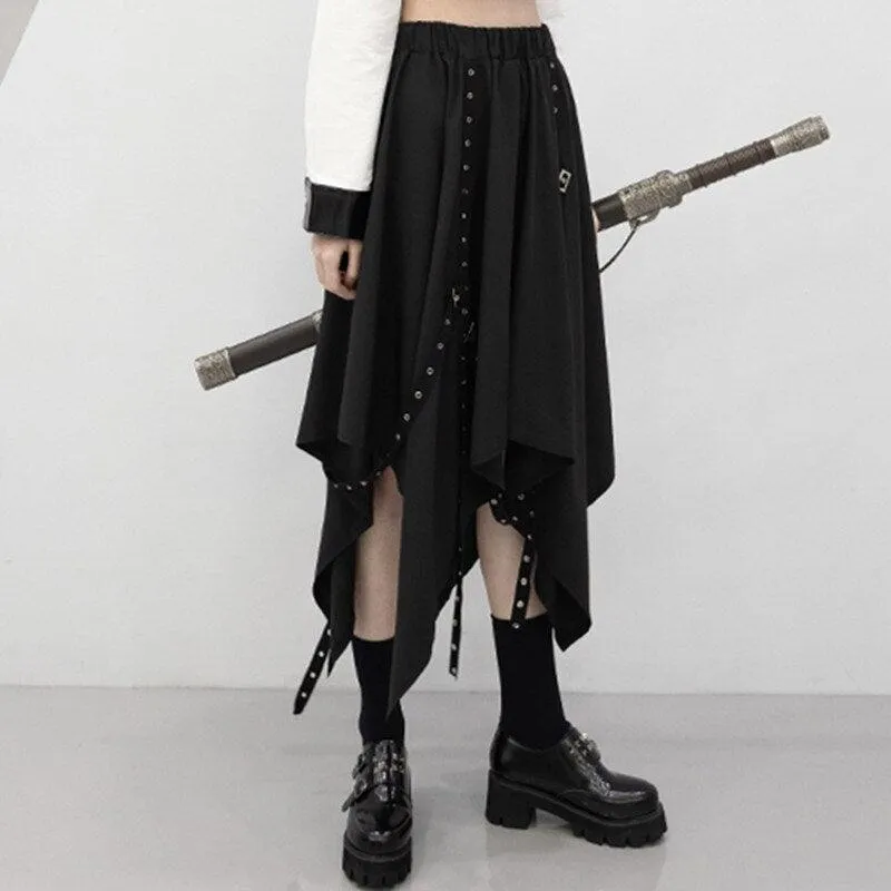 Dark Tie Street Punk Wind Weave Buckle Long Skirt