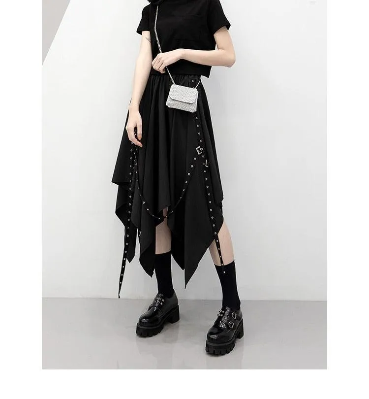 Dark Tie Street Punk Wind Weave Buckle Long Skirt
