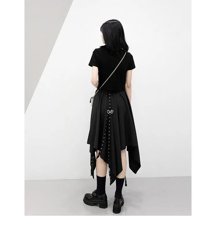 Dark Tie Street Punk Wind Weave Buckle Long Skirt