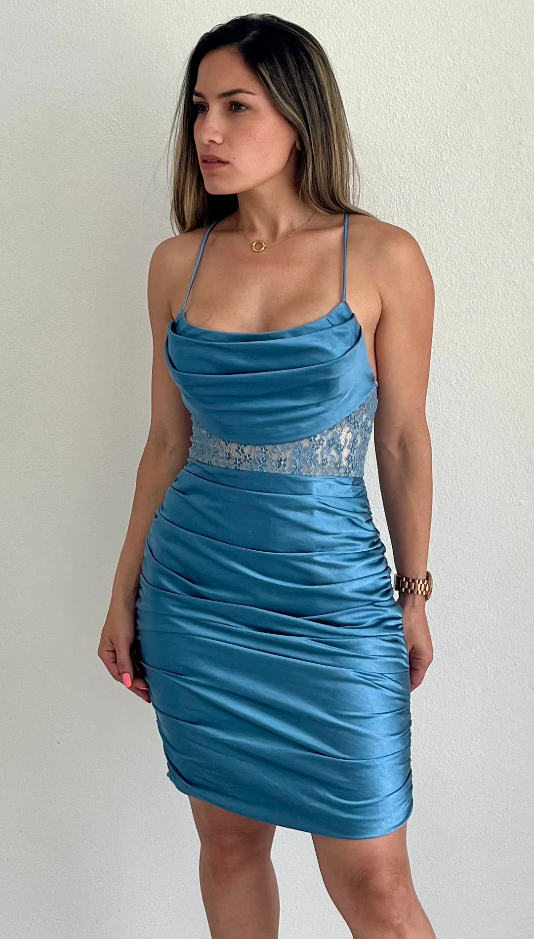 Days of Beauty Blue Satin Bodycon Dress
